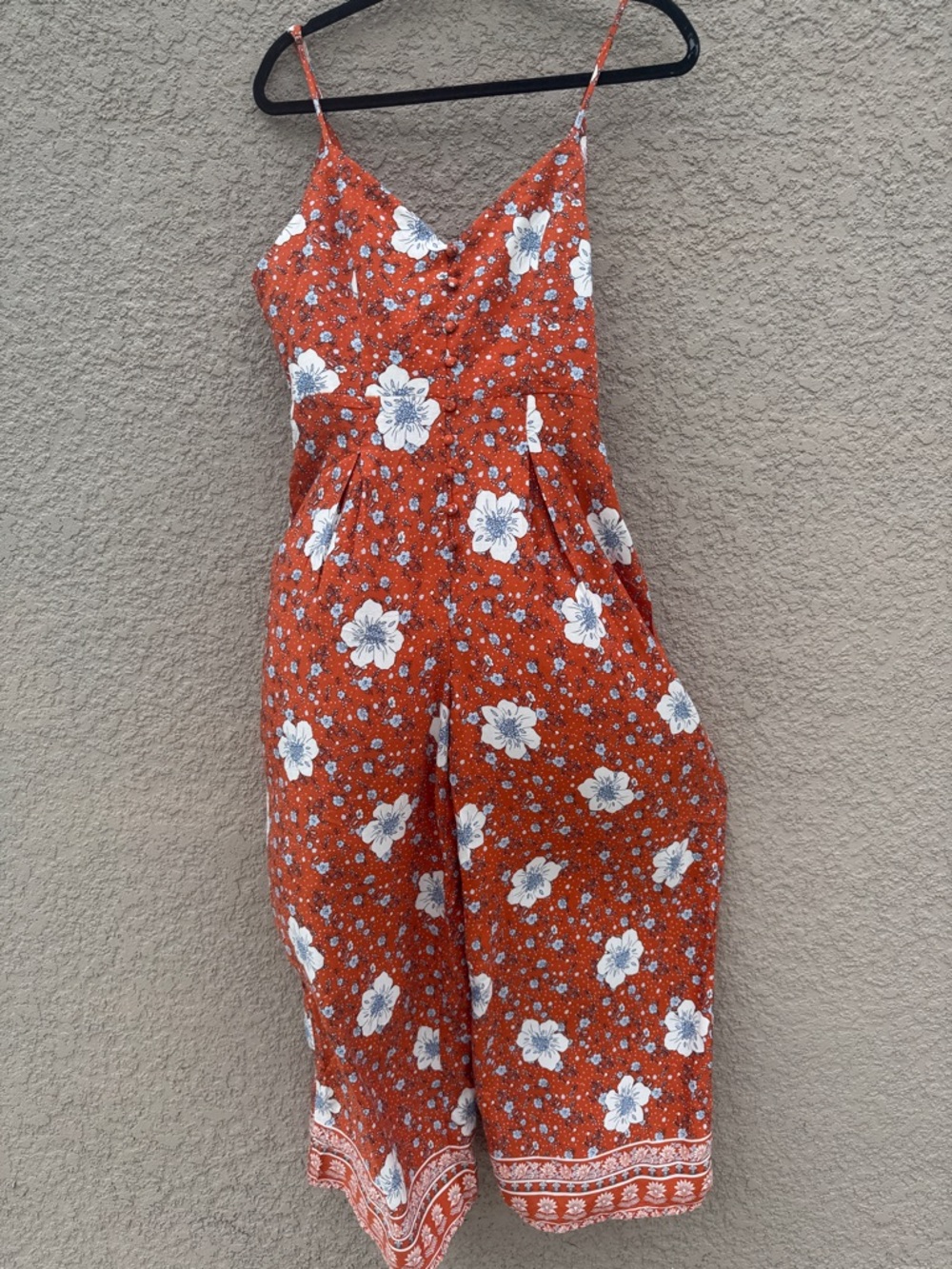 Forever 21 Rust Orange Floral Spaghetti-Strap Jumpsuit
